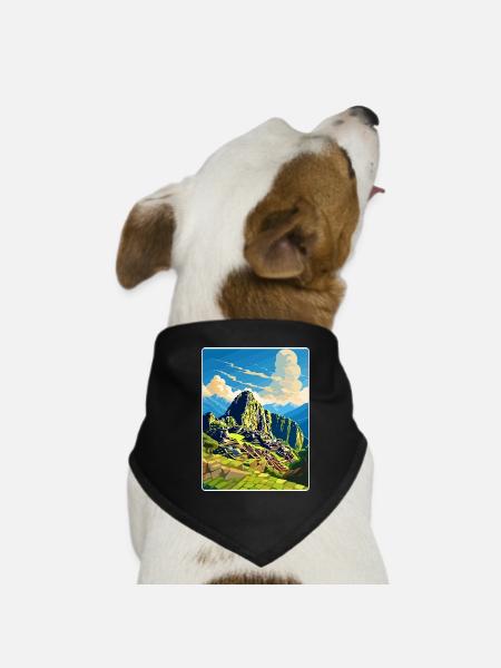 Machu Picchu Peru Travel Poster Souvenir Paint WPA - Dog Bandana - black - Front