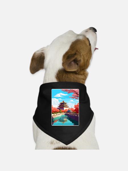 Beijing China Travel Poster Souvenir Painting WPA - Dog Bandana - black - Front