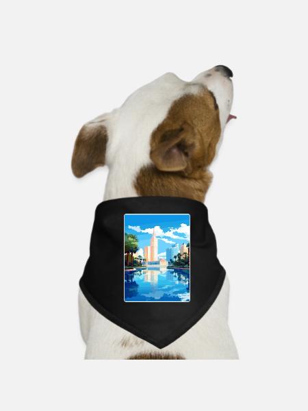 Macau China Travel Poster Souvenir Postcard Paint - Dog Bandana - black - Front