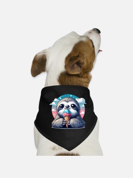 Schlumpfeis Azzurro süßes Faultier mit Eis Geschen - Hunde-Bandana - Schwarz - Vorne