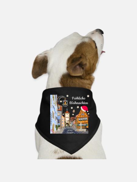 Rothenburg ob der Tauber, Fröhliche Weihnachten - Hunde-Bandana - Schwarz - Vorne