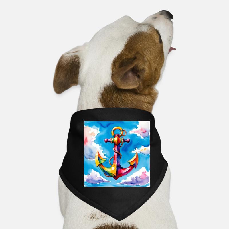 Bunt aquarellierter Anker im Himmel - Hunde-Bandana - Schwarz