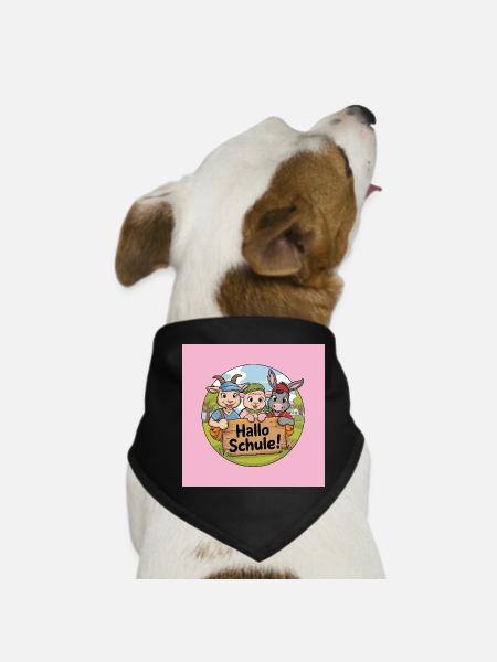 Einschulung Hallo Schule mit lustigen Tieren - Hunde-Bandana - Schwarz - Vorne
