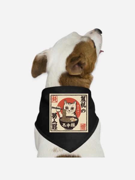 Katze und Ramen (Japan-Style) - Hunde-Bandana - Schwarz - Vorne