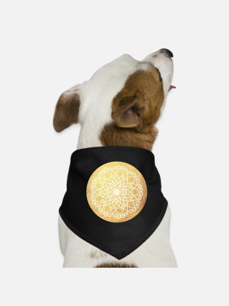 Yoga Ornament Gold Sun Mandala Meditation India - Dog Bandana - black - Front