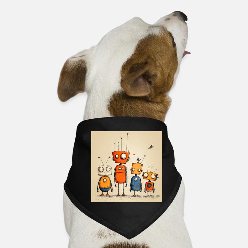 Colorful Illustrated Friendly Robots Dog Bandana