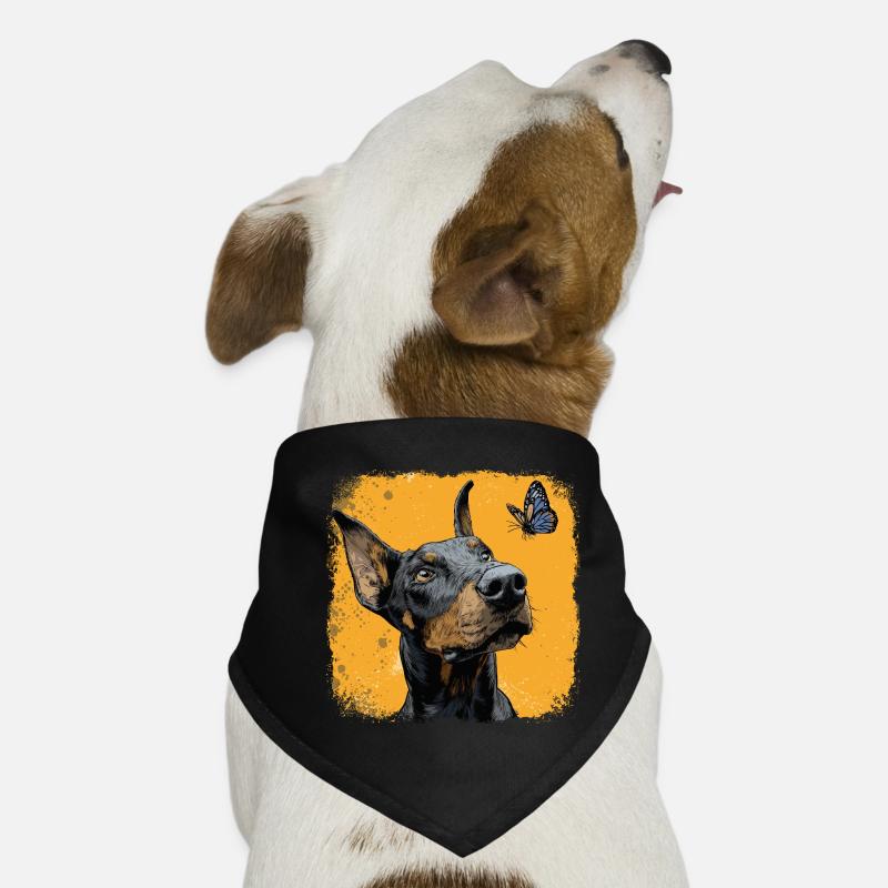 Funny Doberman and Butterfly on Orange Dog Bandana