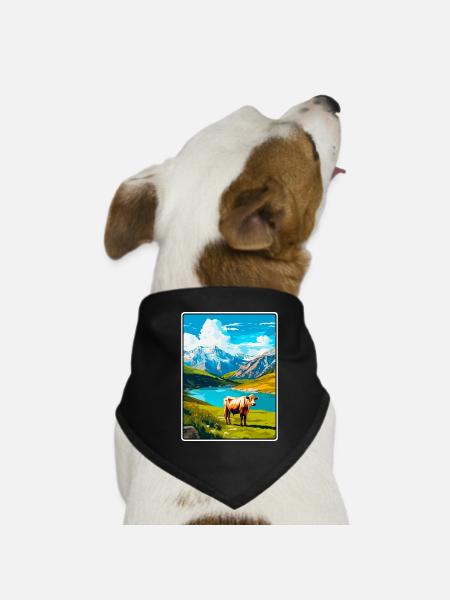 Picos de Europa Spain Travel Poster Cityscape WPA - Dog Bandana - black - Front