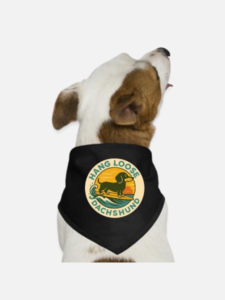 Surfer dachshund in sunset - Dog Bandana - black - Front