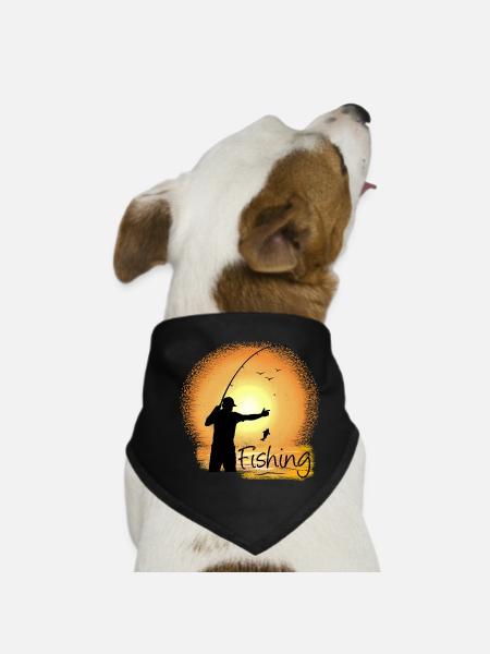 Evening fishing with sunset silhouette - Dog Bandana - black - Front