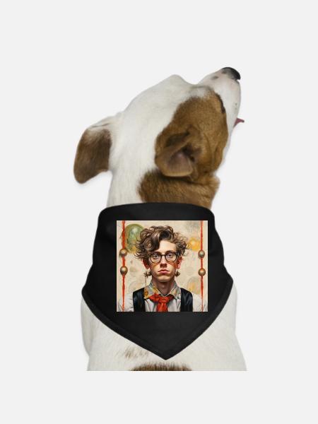 Young man in vintage style glasses tangled hair - Dog Bandana - black - Front