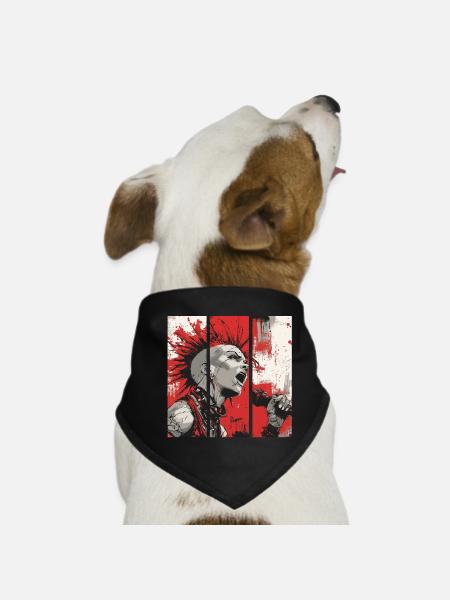 Punk Rebellion – Sängerin mit Irokesenschnitt - Hunde-Bandana - Schwarz - Vorne