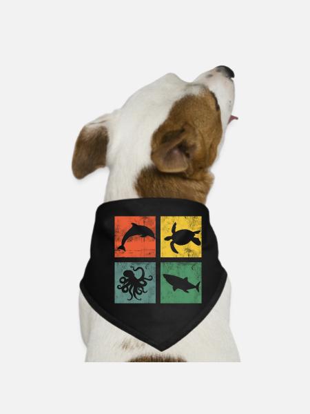 Animaux marins, océan, dauphin, tortue, pieuvre - Bandana pour chien - noir - Devant