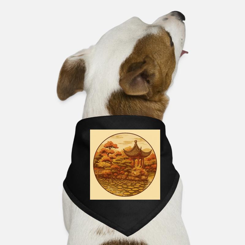Herbstliche Zen-Pagode im Kreis - Hunde-Bandana - Schwarz