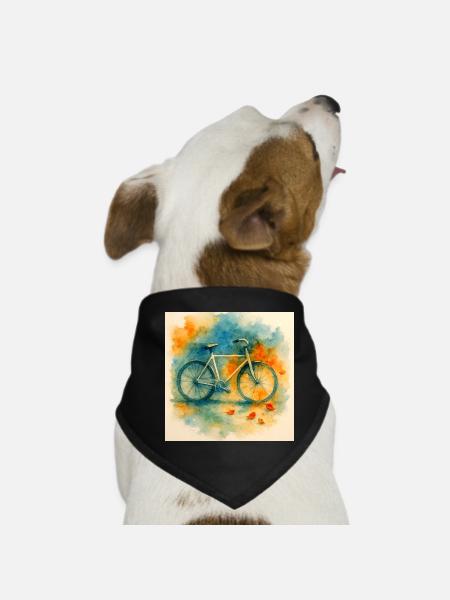 Watercolor, bicycle in color explosion - Dog Bandana - black - Front