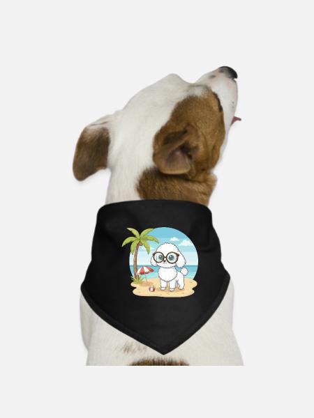 Cute Poodle with Glasses Beach Summer Vacation - Dog Bandana - black - Front