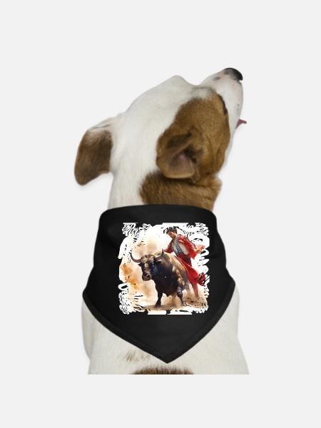 Matador and bull in red cape - Dog Bandana - black - Front