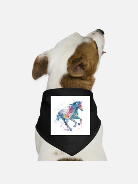 Cheval aquarelle au galop arc-en-ciel - Bandana pour chien - noir - Devant