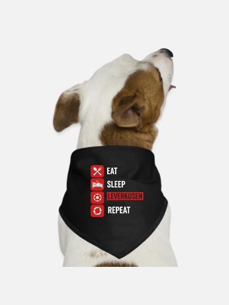 Eat Sleep Leverkusen Repeat - Fußball Fan Design - Hunde-Bandana - Schwarz - Vorne