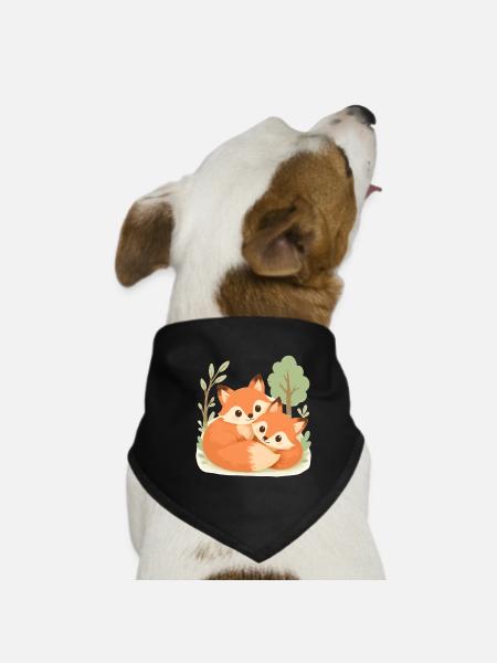 Süßes Fuchs Pärchen im Wald - Hunde-Bandana - Schwarz - Vorne