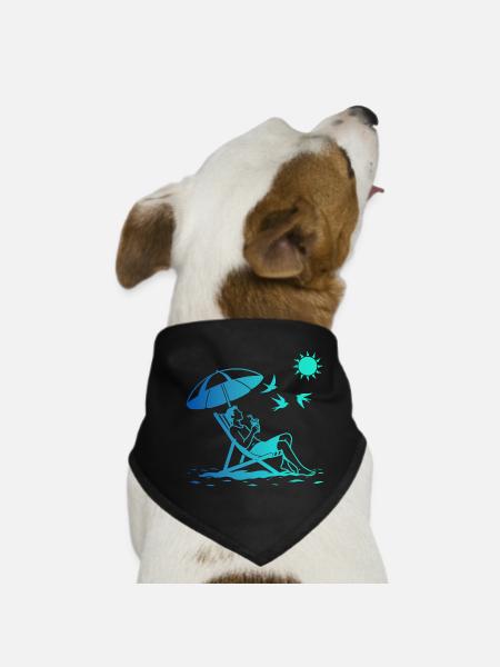 Relaxing in a deck chair on the beach - Dog Bandana - black - Front