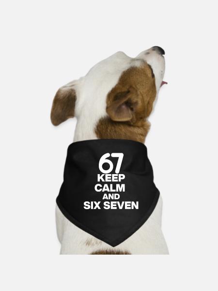 KEEP CALM AND SIX SEVEN, 67 NUMBER WIN! MEME TREND - Dog Bandana - black - Front