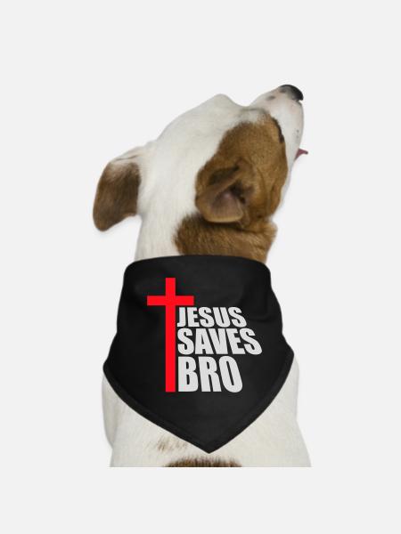 Jésus sauve un frère Dicton religieux drôle Logo de la foi - Bandana pour chien - noir - Devant