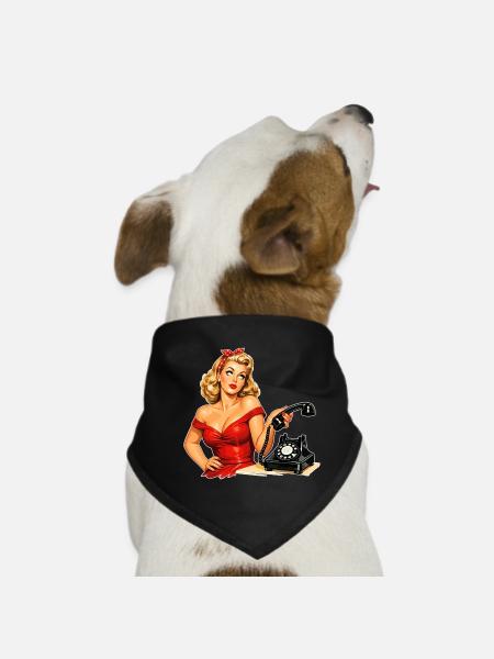 Pin-up agacée : graphique rétro au téléphone - Bandana pour chien - noir - Devant