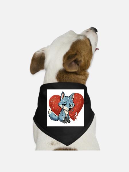 Renard, animal, triste symbole, cœur brisé - Bandana pour chien - noir - Devant
