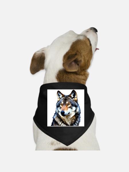 Porträt eines Wolfes mit gelben Augen - Hunde-Bandana - Schwarz