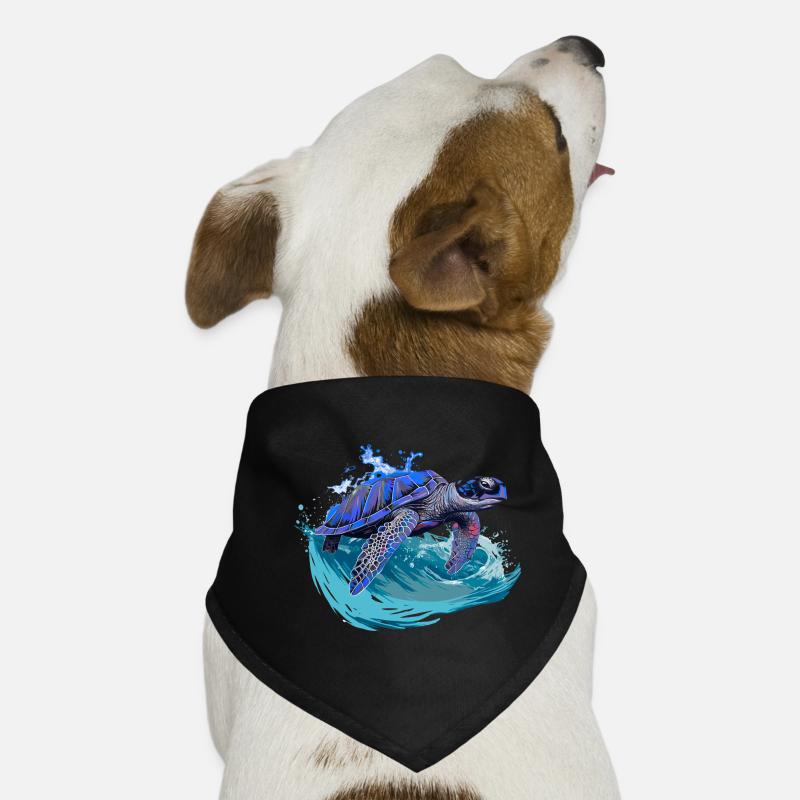 Sea turtle surfing on wave - Dog Bandana - black