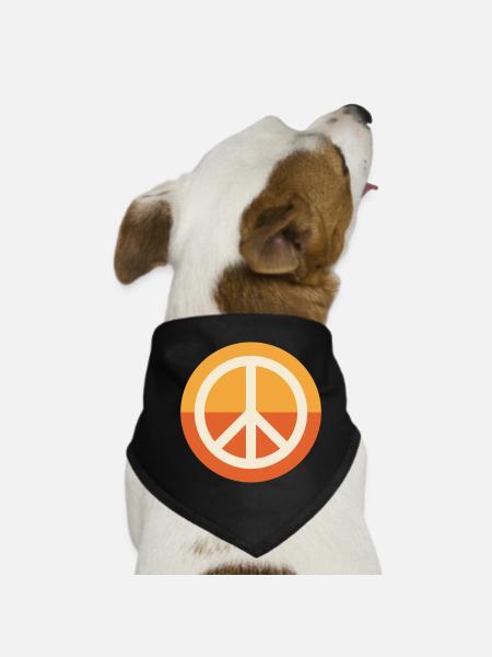 Peace - Paix Hippie Bohème Années 70 Coucher de Soleil Rétro - Bandana pour chien - noir - Devant