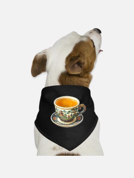 Tea in a Chinese cup - Dog Bandana - black - Front
