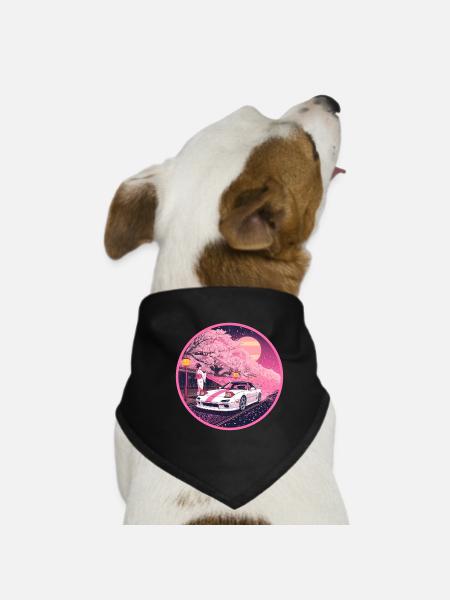 Retro 90er JDM Roadster Geisha Sakura Emblem - Hunde-Bandana - Schwarz - Vorne
