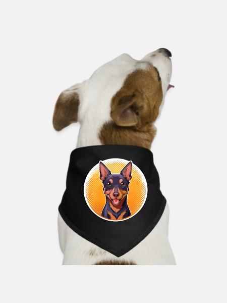 Pinscher (Comic-Porträt) - Hunde-Bandana - Schwarz - Vorne