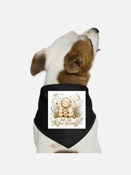 Tender lamb with morning coffee - Dog Bandana - black - Front