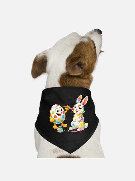 Lustiges Osterei bemalt fröhlichen Osterhasen - Hunde-Bandana - Schwarz - Vorne