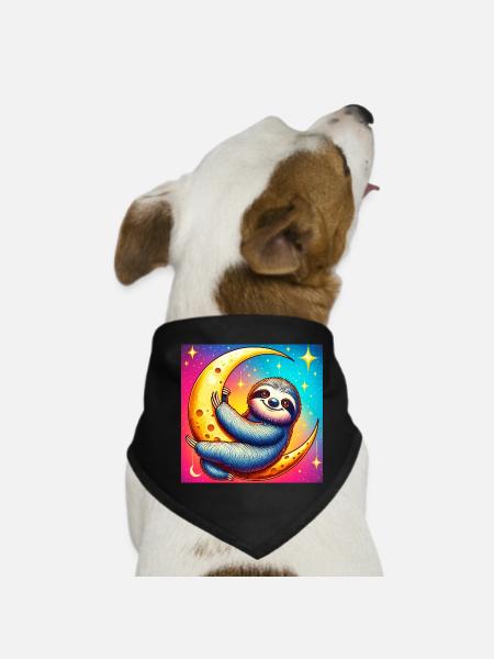 Sloth sleeps on the Moon - Dog Bandana - black - Front