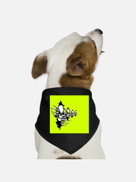 Neon Yellow Skeleton Necklace - Dog Bandana - black - Front
