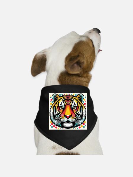 Tiger Pop Art - Hunde-Bandana - Schwarz - Vorne