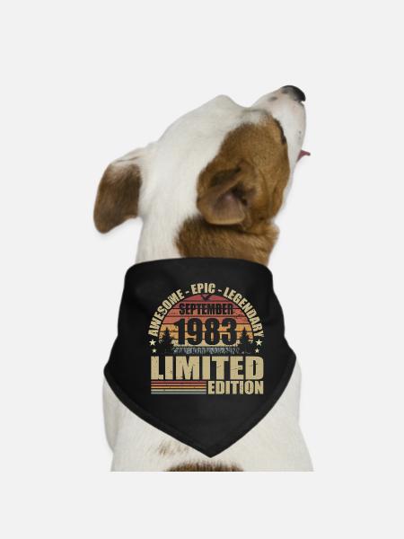 1983 septembre 1983 Anniversaire septembre 1983 - Bandana pour chien - noir - Devant