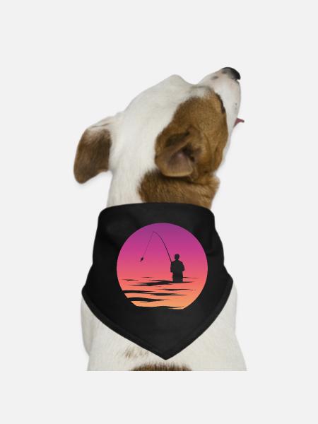 Angler Fisherman Lake Symbol Moon Sea Illustration - Dog Bandana - black - Front