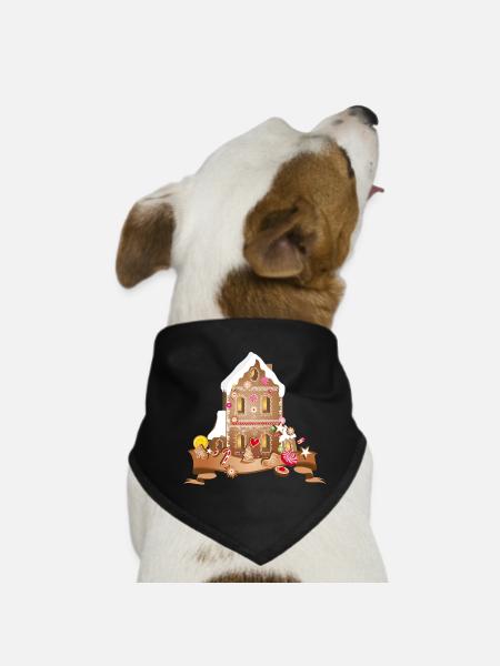 Maison festive en pain d’épice avec des biscuits de Noël - Bandana pour chien - noir - Devant