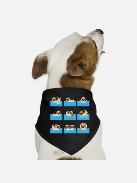 Dessin animé de carlin flottant pour les amateurs de chiens - Bandana pour chien - noir - Devant