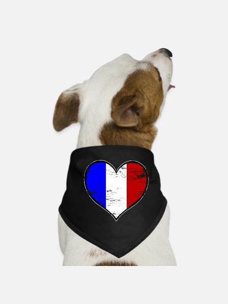 France heart flag used - Dog Bandana - black - Front