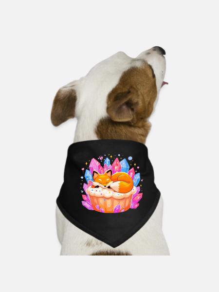 Sleeping fox in crystal cupcake - Dog Bandana - black - Front