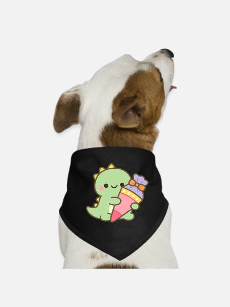 Schoolchild Dino School Enrollment Gift - Dog Bandana - black - Front