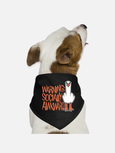 Warning Socially Awkward Möwe Mittelfinger Frech - Hunde-Bandana - Schwarz - Vorne