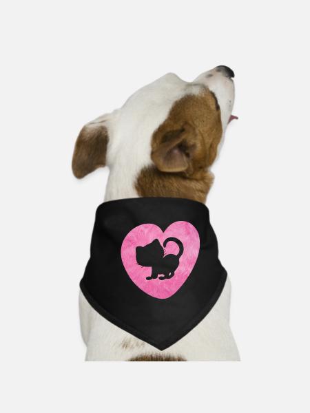 Herz Katze Fell Cat flauschig Silhouette Love Fan - Hunde-Bandana - Schwarz - Vorne