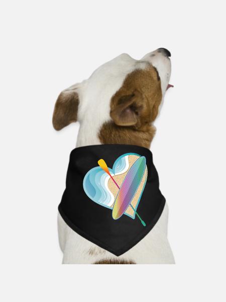 Stand up paddle avec beaucoup de cœur sur la plage - Bandana pour chien - noir - Devant